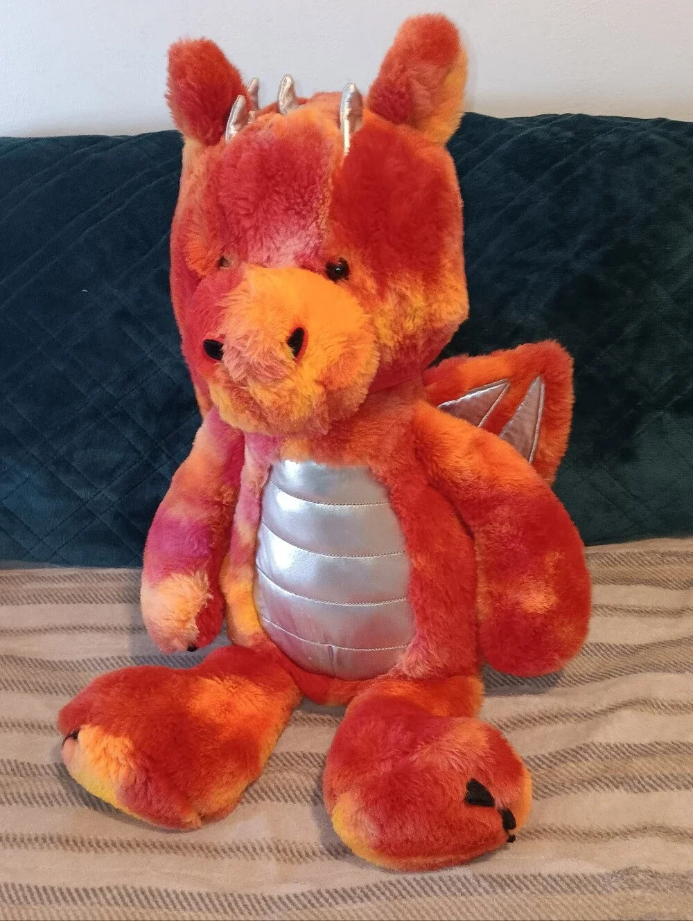 Orange Tie-Dye Dragon Plush with Silver Belly - Kids Stuffed Animal